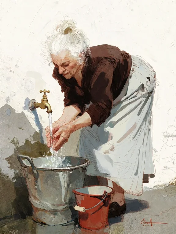 Bradhamel Art Style. An Elderly Woman With White, Curly Hair...