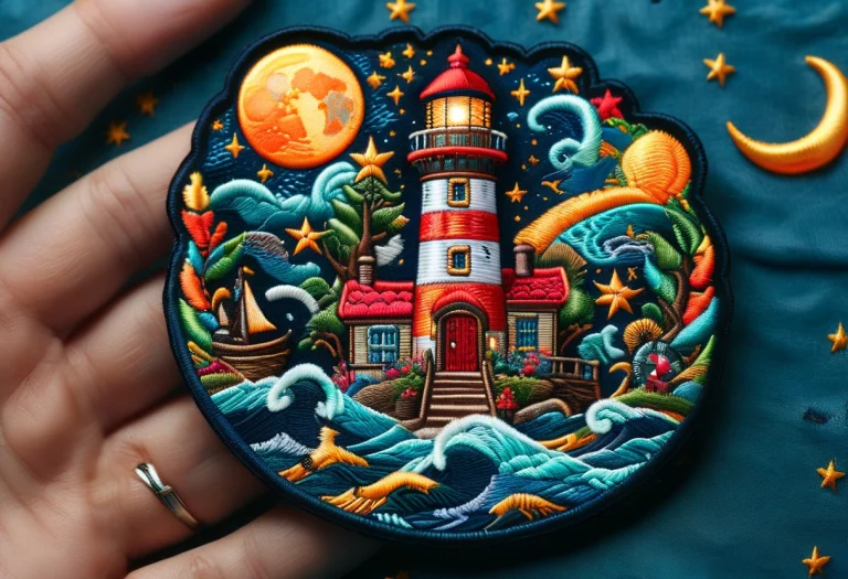 Ral-embroideredpatch, Lighthouse, Sea, Neon Lights, Glowing,...