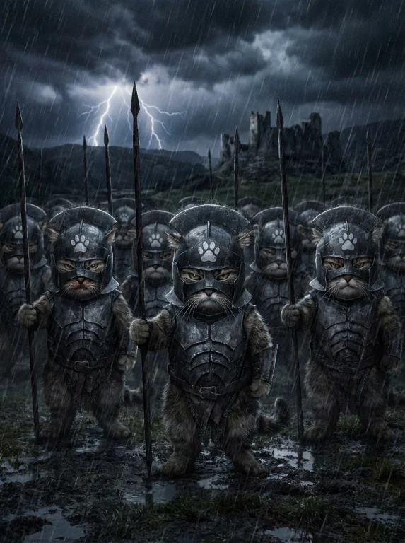 Draw Me A Realistic Picture Of An Army Of Cats In Lord Of Th...