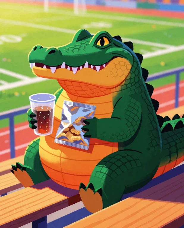 Subject And Action A Chubby, Rotund Alligator With A Wide, T...