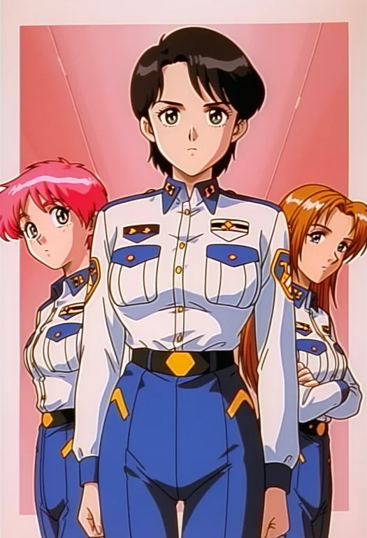 3girls,cowboy Shot,looking At Viewer,police Uniform, Break M...