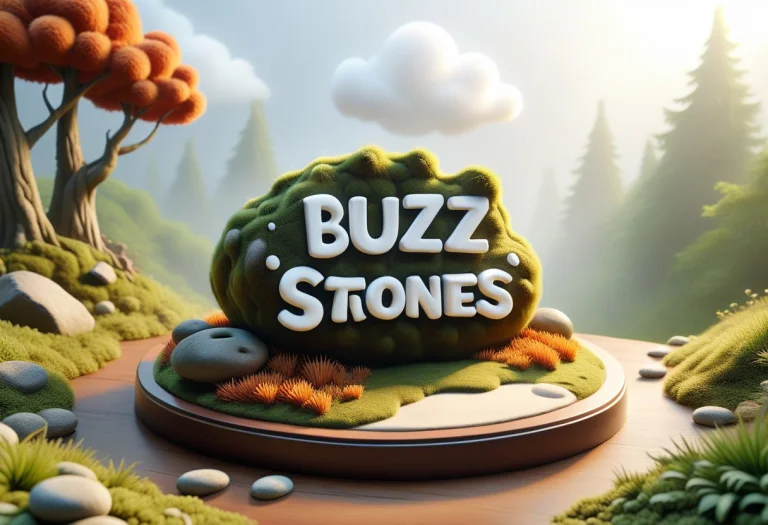 A Mossy Rock Rolls Down A Green Hill, With Trees In The Back...