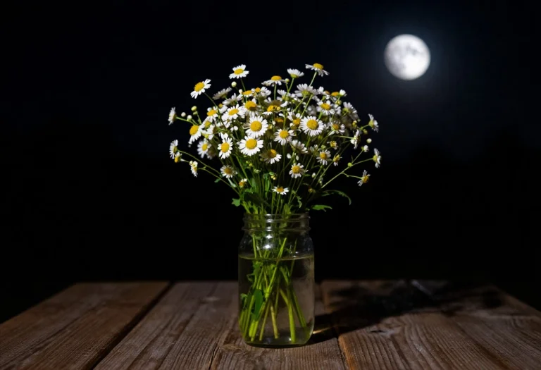 A Jar Of Wildflowers On A Rough Wooden Table, Moonlight, 85m...