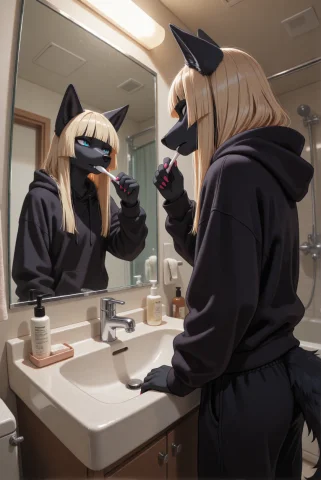 Pov Camera Positioned Directly On The Bathroom Sink, Looking... — Stable Diffusion AI Prompt: POV camera positioned directly on the bathroom sink, looking toward a large wall...