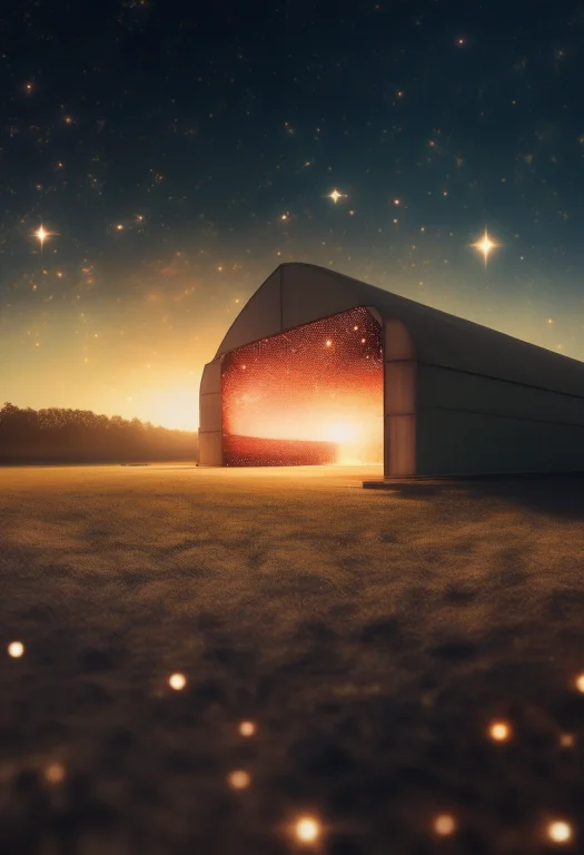 A Hangar Bay Opening Onto A Field Of Stars, Impasto Texture,...
