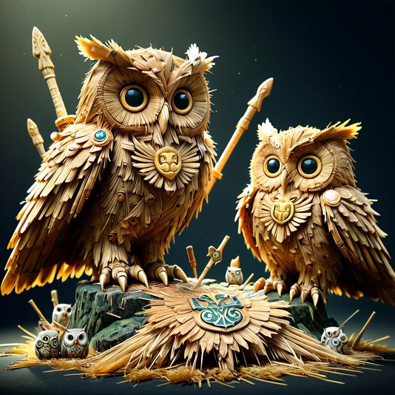 Ta86inkriot, Thin Black Outlines, Cute Fantasy Warrior Owls...