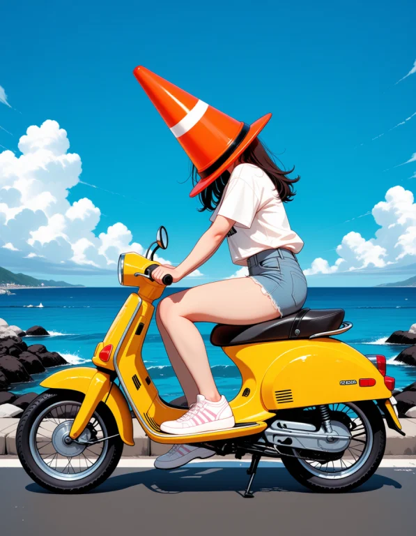 Pop Anime Style, Pop Art, Colorful, 1girl, Wearing A Big Tra...