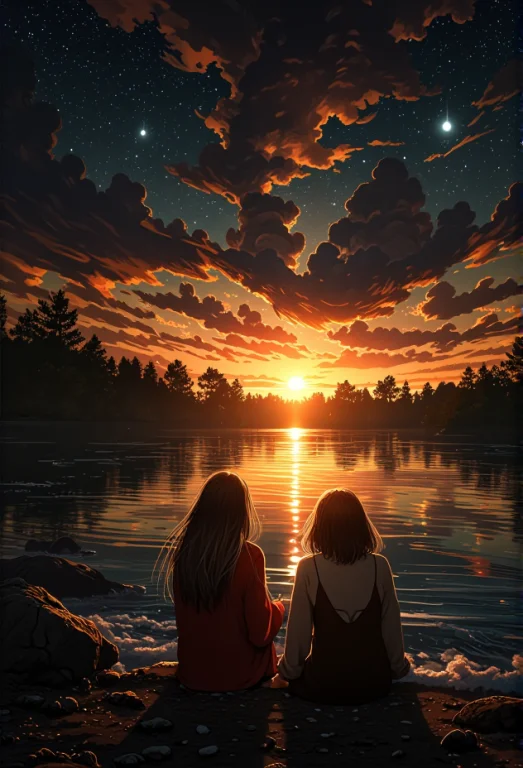 Golden Hour Scene Of Two Friends Sharing A Quiet Moment. The...
