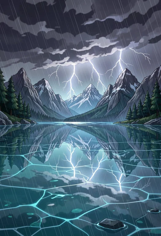 A Crystal-clear Lake Mirroring The Peaks, Low Key Lighting,...