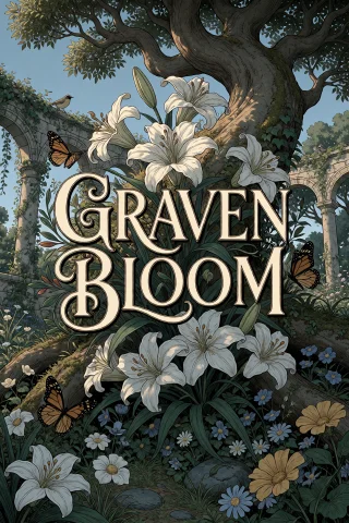 Elaborate Title Card Art — Stable Diffusion AI Prompt: gr4venbloom, elaborate illustrated title card for "GRAVEN BLOOM", large elegant...