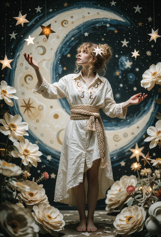 A Theatrical, Whimsical Wide Shot Of A Young Beautiful Woman...