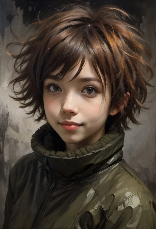 Anime Oil Painting, Beautiful Cute Dutchjapanese Girl, Short...
