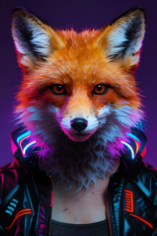 Portrait Of A Neon Cyberpunk Fox, Studio Lighting, Lorakrea2...