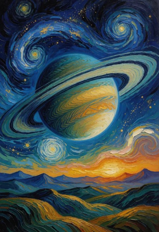 Post-impressionist Oil Painting, Swirling Thick Impasto Brus...