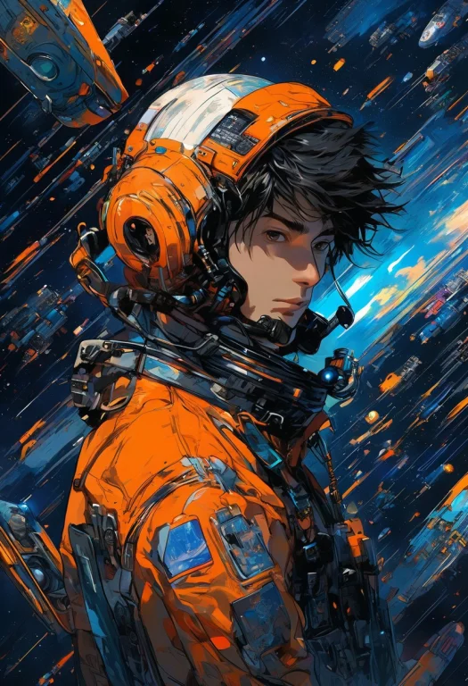 Cyberpunk A Handsome Young Man In Space, Actual 2020s, Orang...