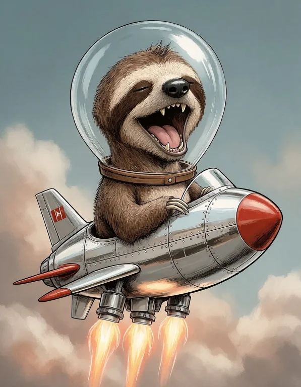 The Sloth In A Rocket-ship A Mid-century Comic Caricature Of...