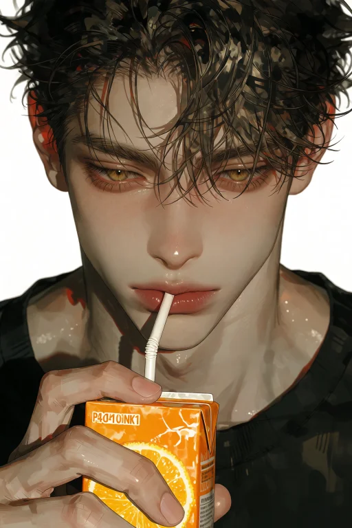 Highres, Absurdres,p41m0nk1 A Young Man With Tousled Dark Ha...