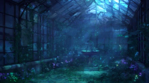 Vnsprite, Visual Novel Style, Background, Interior Of A Ruin... — Stable Diffusion AI Prompt: VNsprite, visual novel style, background, interior of a ruined overgrown glass g...