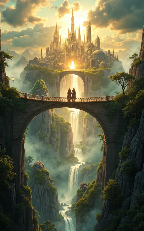 A Wide Aerial View Of A Floating Elven City In The Sky,with...