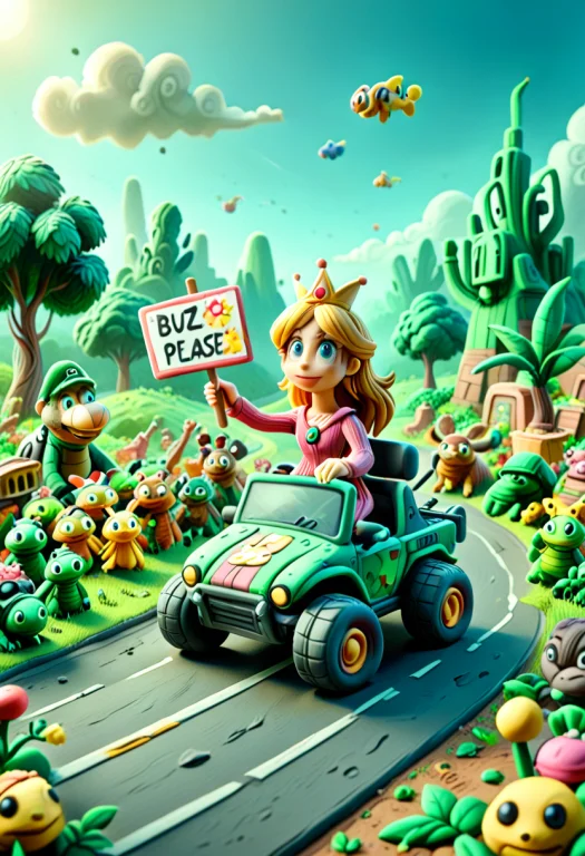Masterpiece, Princess Peach Driving Holding A Sign That Read...