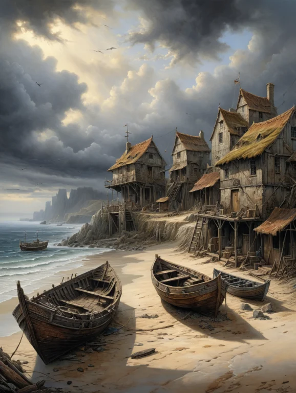 Oil Painting, A Deserted Coastline, 34k Uhd, Masterpiece, Hi...