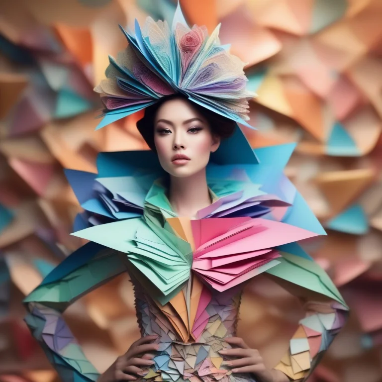 An Avant-garde Outfit Built From Folded Paper, Studio Lighti...