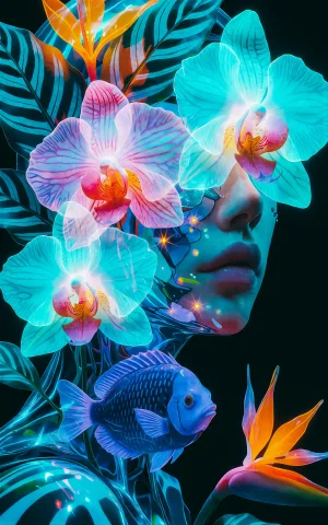 An Extreme Close-up Surreal Beauty Portrait Of A Womans Face... — Stable Diffusion AI Prompt: An extreme close-up surreal beauty portrait of a woman’s face half-submerged ins...