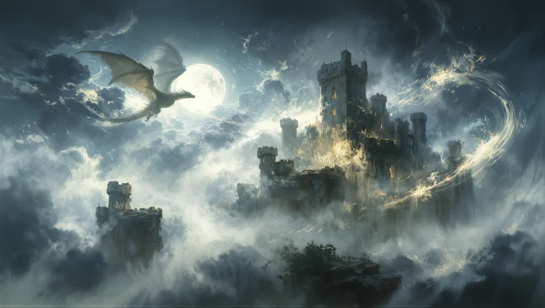 A Panoramic Landscape Illustration Capturing An Ancient Cast...