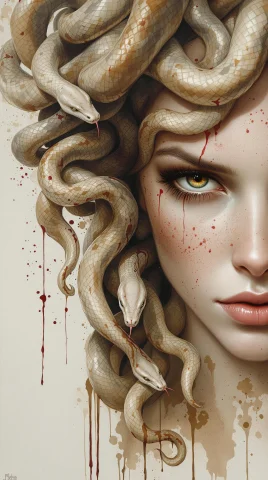 A Woman With Medusa-like Snakes In Her Hair, Close-up Portra... — FLUX AI Prompt: A woman with Medusa-like snakes in her hair, close-up portrait. Hyperrealistic s...