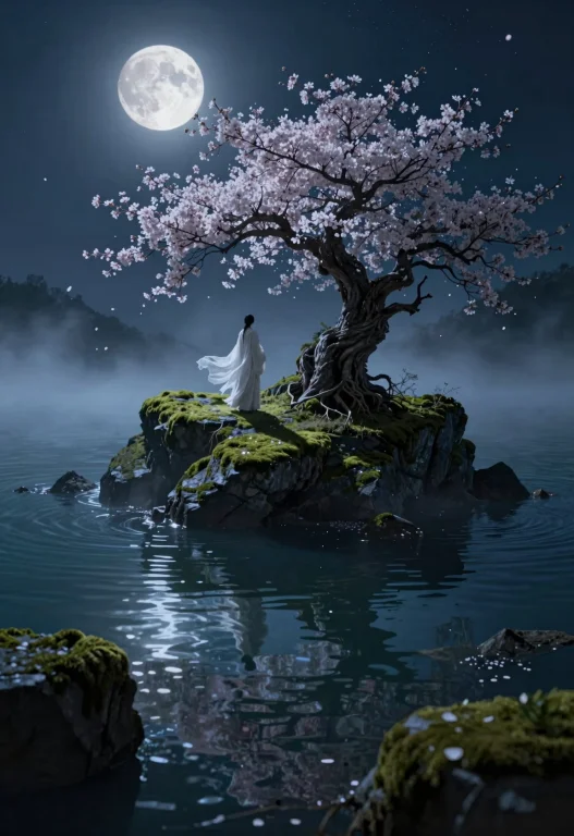 In The Heart Of A Surreal Nocturnal Landscape, A Full Moon R...