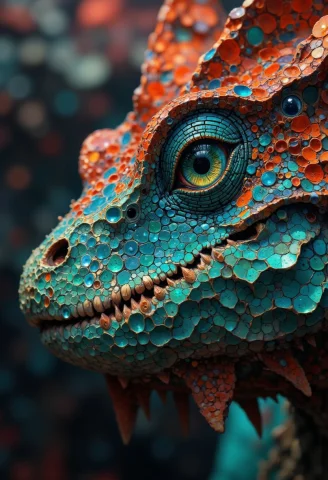 Focus On The Textured Surface Of A Dragons Eye And Slight Pa... — FLUX AI Prompt: Focus on the textured surface of a dragons eye and slight part of its nose and m...