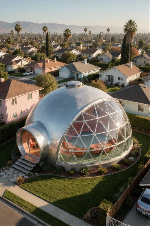 Retrofuturismbymrjohn, A Sleek Geodesic Dome House With Larg...
