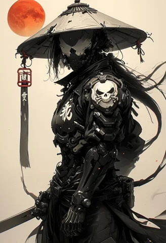 Assassinkahb Style, A Black And White Photo Of An Cyborg Sam... — SDXL AI Prompt: assassinkahb style, a black and white photo of an Cyborg Samurai assassin wearin...