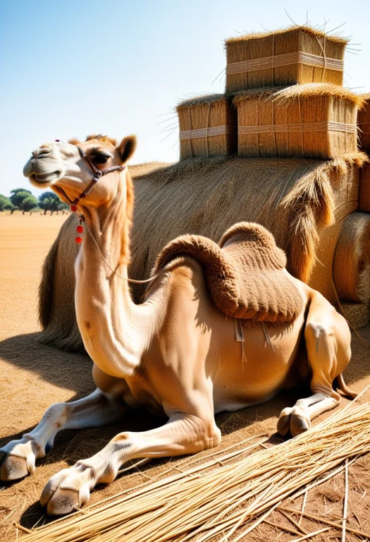 A Camel Lying On The Ground With His Legs Splayed Out. A Big...
