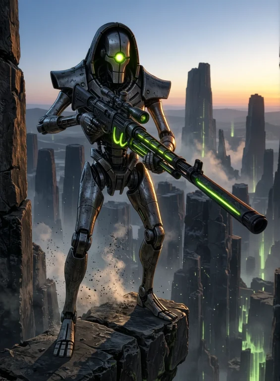 A Lone Necrondeathmark Stands On A Fractured Black-stone Bal...
