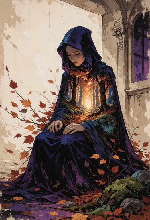 Dreamlike Interior Illustration Of A Seated Figure In An Ind...