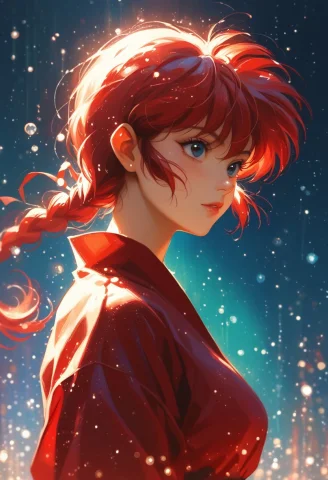 Score9, Score8up, Score7up, 1girl, Solo, Ranma-chan, Red Hai... — Stable Diffusion AI Prompt: score_9, score_8_up, score_7_up, 1girl, solo, ranma-chan, red hair,, particles,