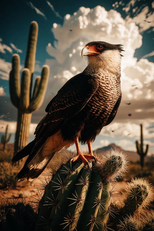 Ta86inkriot, Thin Black Outlines, A Crested Caracara Standin...