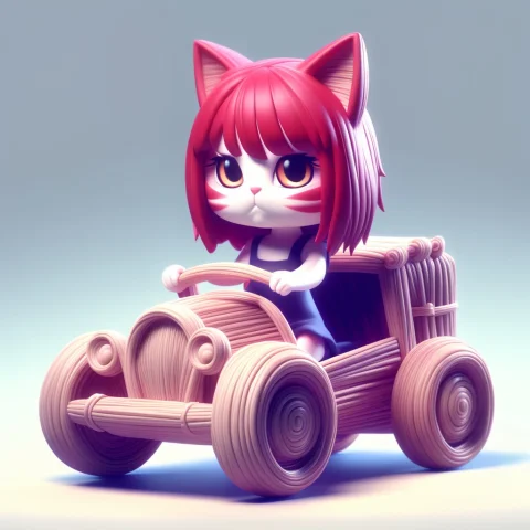 3D Chibi Anime Red Hair Cat Girl Driving Car — SDXL AI Prompt: a 3d chibi anime red hair cat girl driving straw toy car