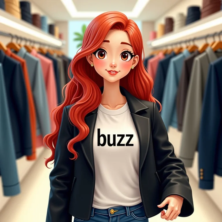 A Cute Girl With Red Hair, Wearing White Shirt And Black Jac...