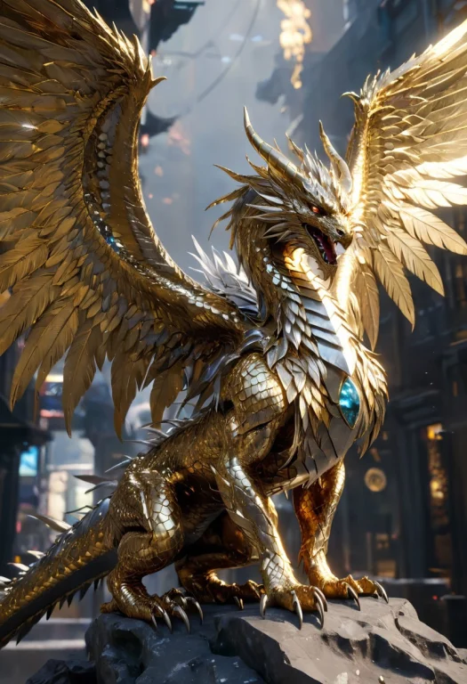An Insanely Detailed Divine Dragon, Feral, Fullbody, Winged,...