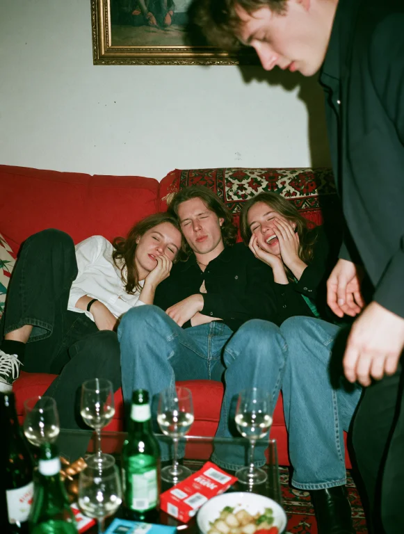 Grin35, Candid Photograph Of Friends Packed Together On A So...