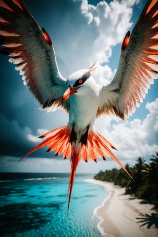 Ta86inkriot, Thin Black Outlines, A Red-tailed Tropicbird So... — Stable Diffusion AI Prompt: ta86_inkriot, thin black outlines, A red-tailed tropicbird soaring above a Pacif...