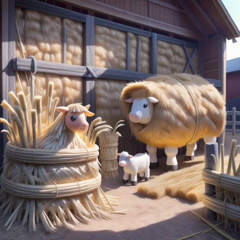 Made Of Straw, Barn Yard, Farm Animals, Straw Texture, Bound... — SDXL AI Prompt: made of straw, barn yard, farm animals, straw texture, bound stalks, gold hue, w...