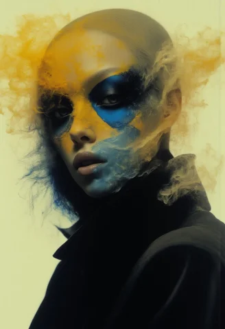 Eye Liner, Film Grain, Japanese Model , Smoky Ethereal Portr... — FLUX AI Prompt: Eye liner, film grain, Japanese Model , smoky ethereal portrait, neon yellow, bl...