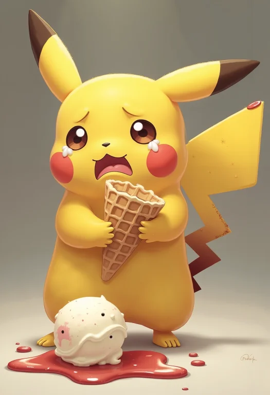 A Pikachu That Dropped Its Ice Cream Scoop On The Floor. Emp...