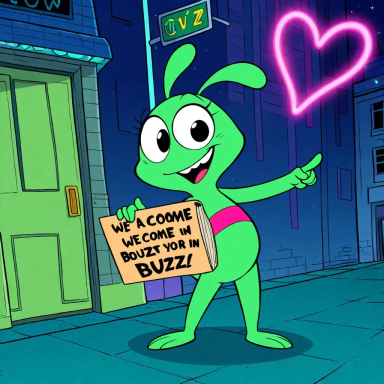A Cute Small Alien Standing And Pointing A Retro Raygun Dire...