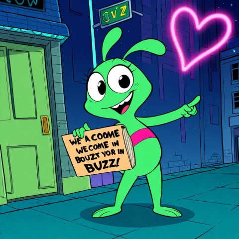 A Cute Small Alien Standing And Pointing A Retro Raygun Dire... — Stable Diffusion AI Prompt: A cute small alien standing and pointing a retro raygun directly at the viewer,...