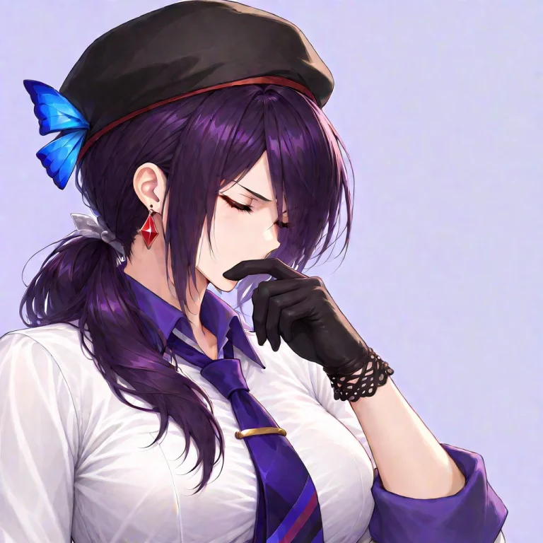 1girl, Gloves, Solo, Hat, Necktie, Closed Eyes, Black Gloves...
