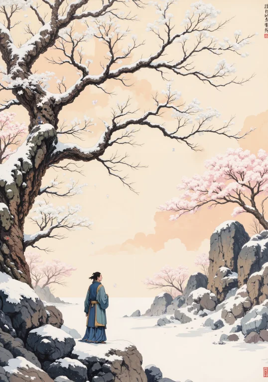 A Tranquil Winter Garden Scene In The Meticulous Gongbi Styl...